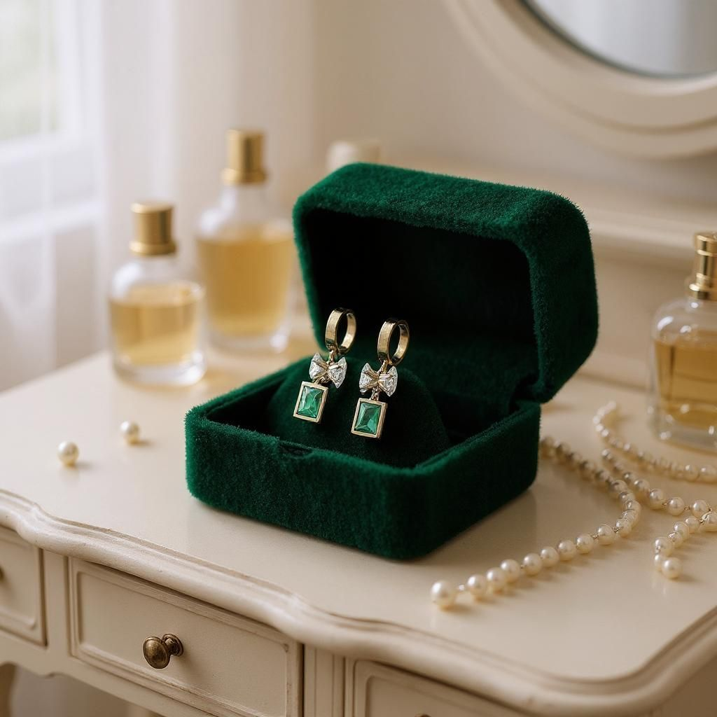 Boucle d'oreille pendante et pierre verte acier inoxydable