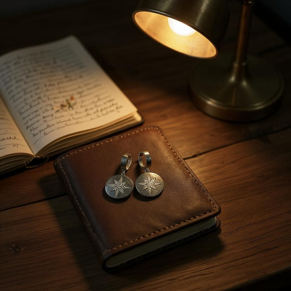 Boucle d'oreille acier inoxydables ronde étoile centrale