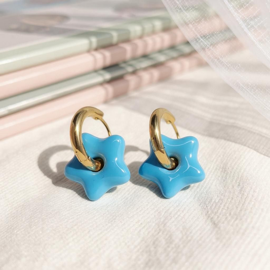 Boucle d'oreille étoile acier inoxydables et pierre