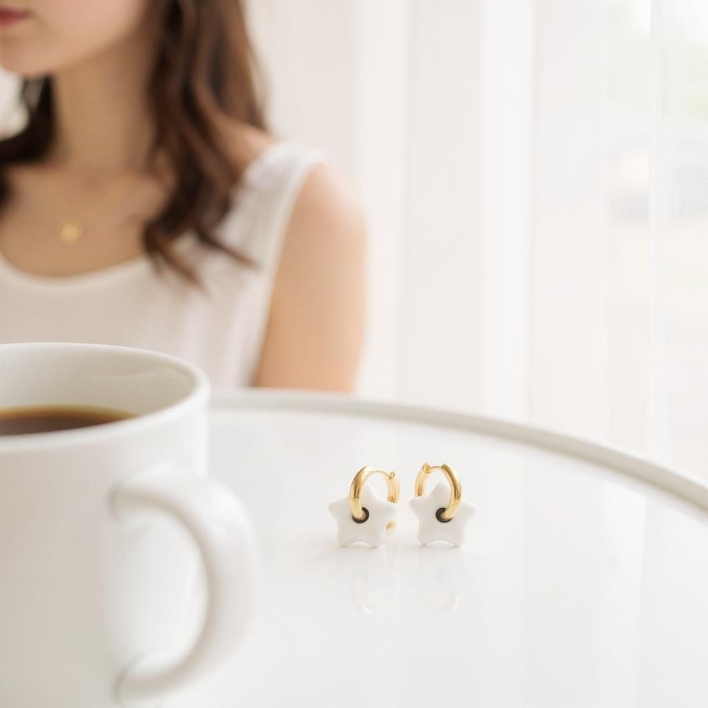 Boucle d'oreille étoile acier inoxydables et pierre blanche