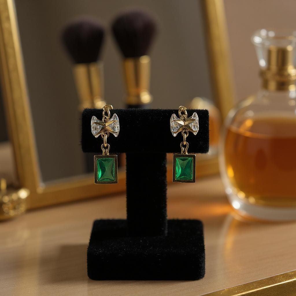 Boucle d'oreille pendante et pierre verte acier inoxydable